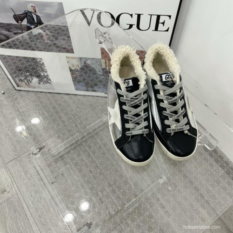 2025 Women GGDB Silver Black Leather Shearling Sneaker