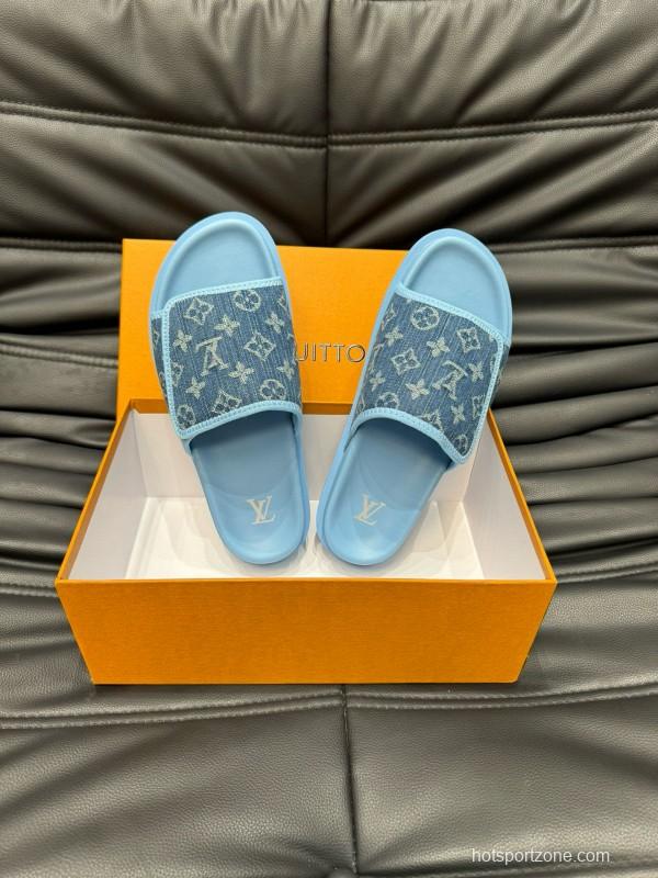 2024 Slippers Louis Vuitton Blue Denim Slippers MJ00200
