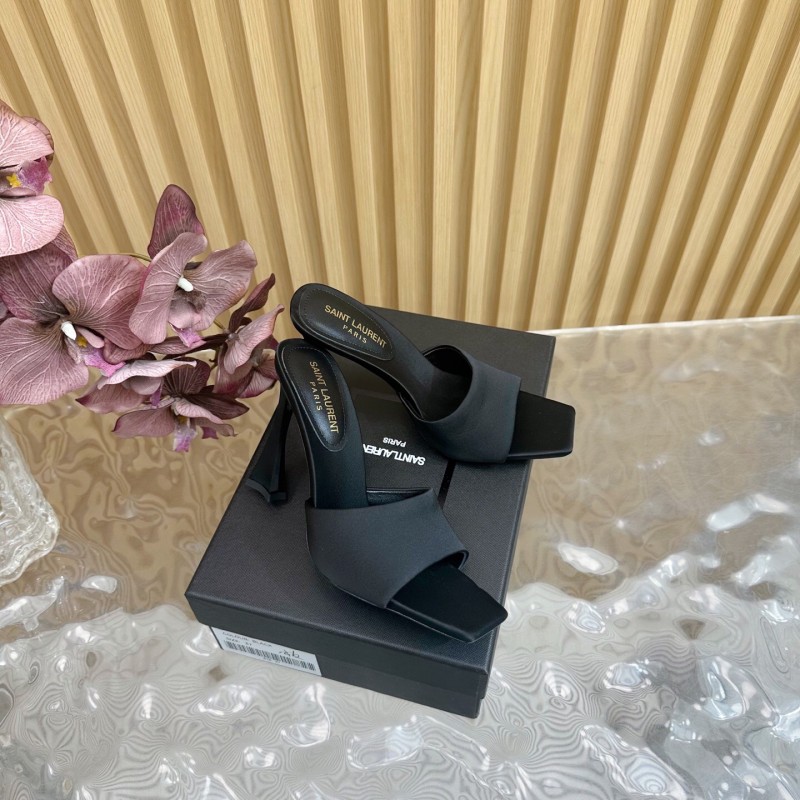 2025 Women Yves Saint Laurent Black Silk Heels KFY00280