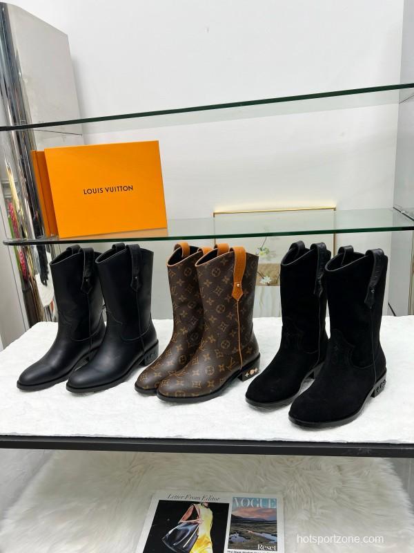 2024 Women Louis Vuitton Brown Monogram Leather Boots MJ00360