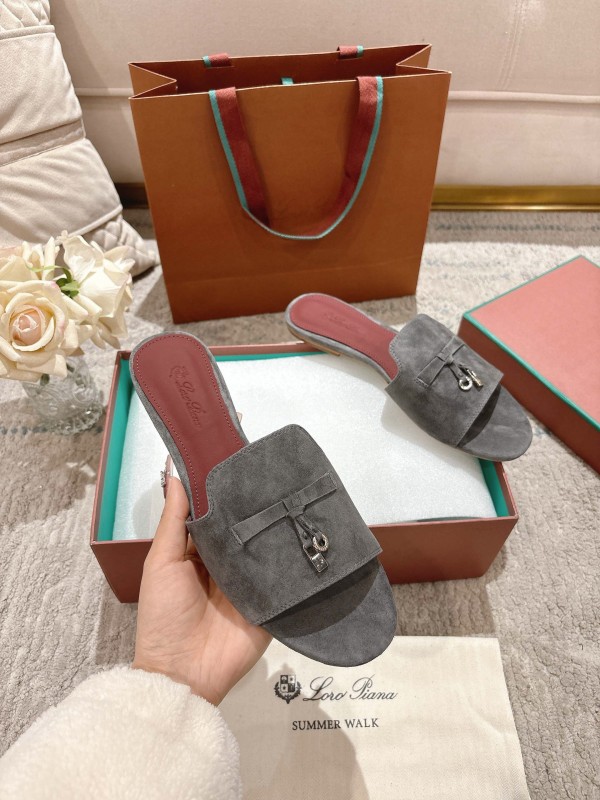 2025 Slippers LP Grey Suede Slippers LY00270