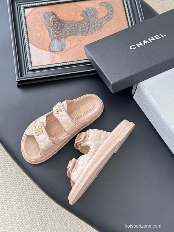 2025 Women Chanel Beige Leather Sandals LY00310