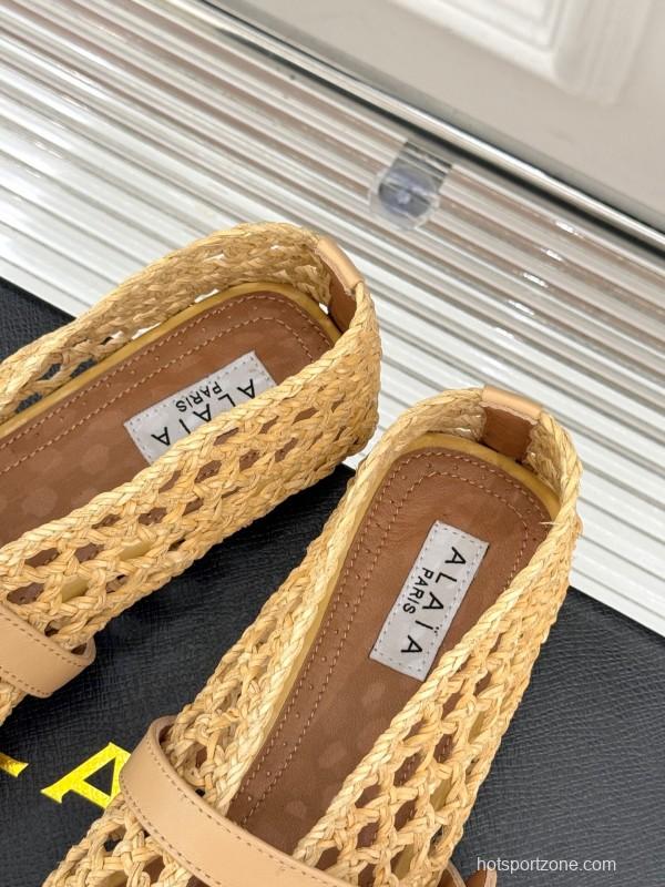 2025 Women AlAIA Beige Woven Leather Mary Jane