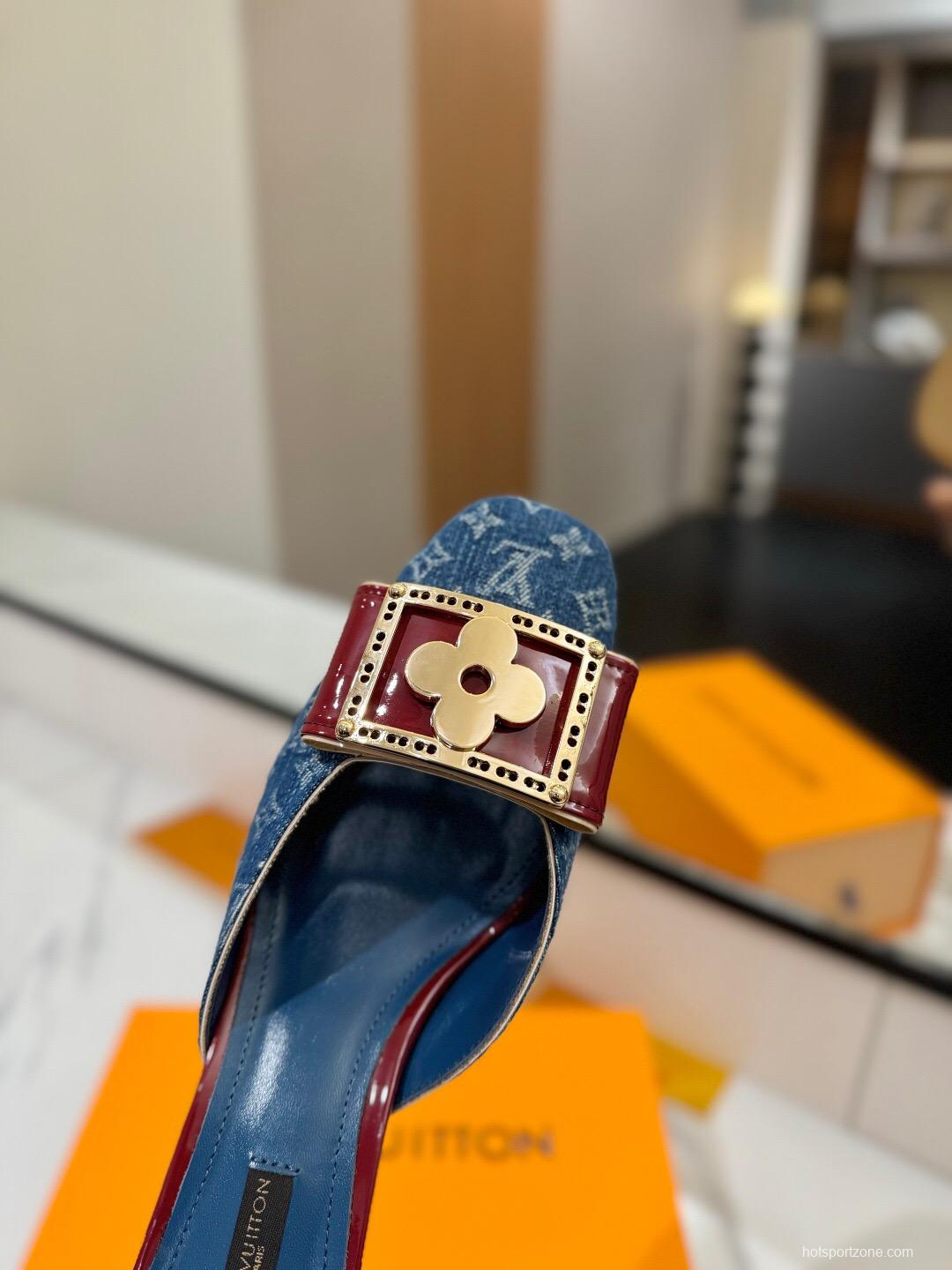 2025 Women LV Blue Denim Leather Mules KFY00320