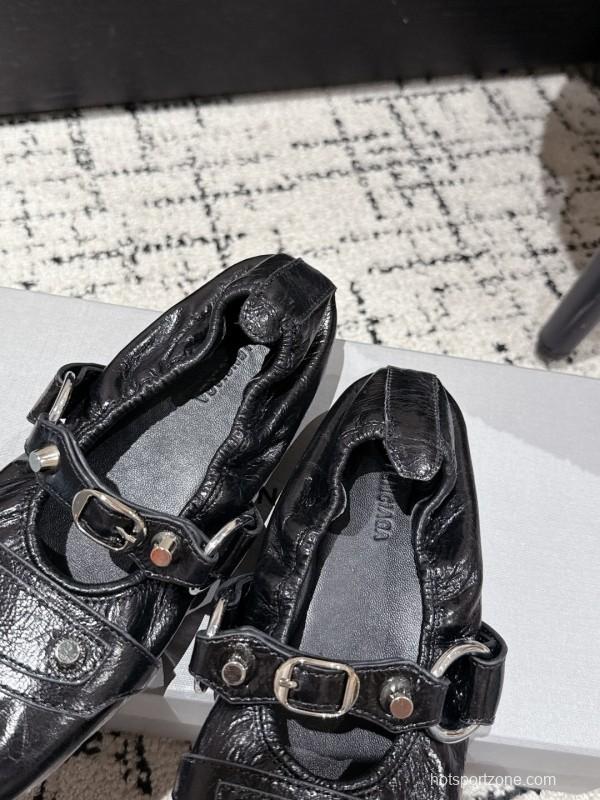 2025 Women Balenciaga Black Leather Ballet Shoes
