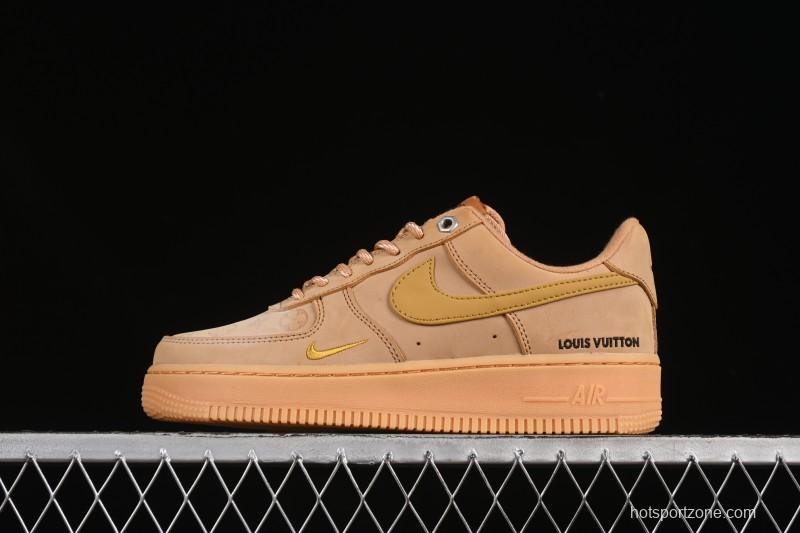 Louis Vuitton x Nike Air Force 1 '07 Low Casual Sneakers with Monogram Print in Wheat - CJ9179-200