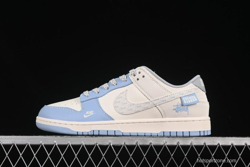 Nike SB Dunk Low Stussy Collaboration University Blue Floral Swoosh Anniversary Custom Low-Top Casual Skate Shoes - XS6089-591