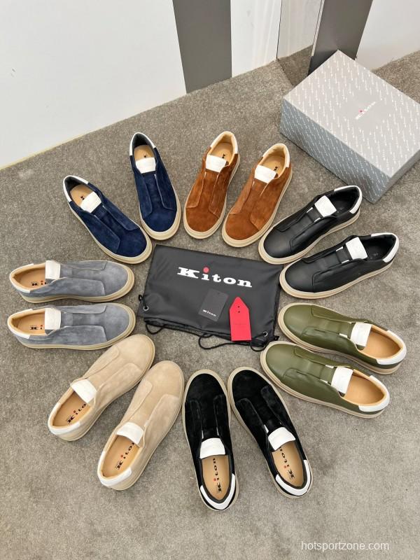 2025 Men Kiton Apricot Calf Suede Slip-On Casual Shoes AS00320