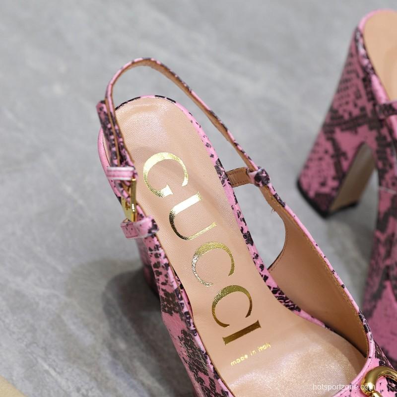 2025 Women Gucci Pink Black Leather Platform High Heels KFY00320