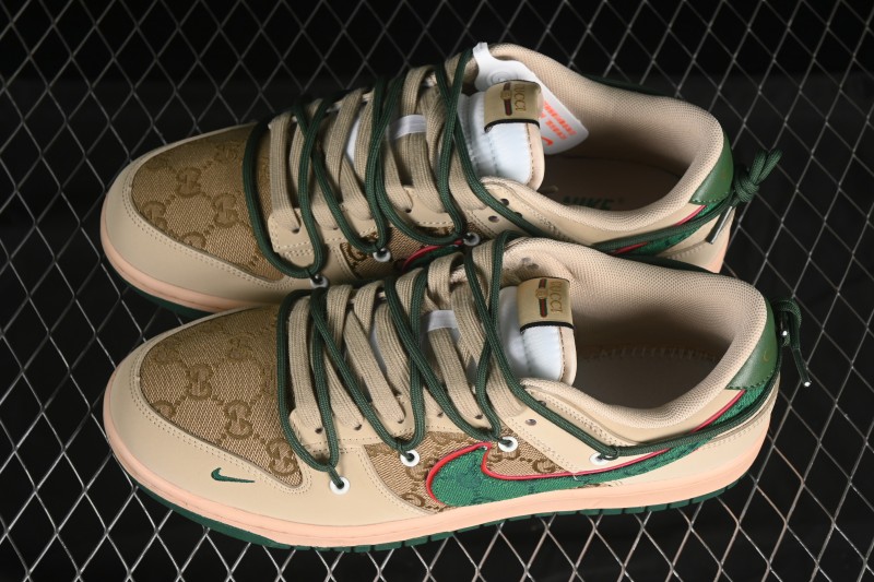 Nike SB Dunk Low Gucci Collaboration Strap Green Swoosh Anniversary High-End Custom Low-Top Casual Skate Shoes - DM6868-087