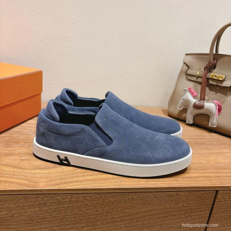 2025 Unisex Hermès Blue Suede Slip-On Sneaker AS00380