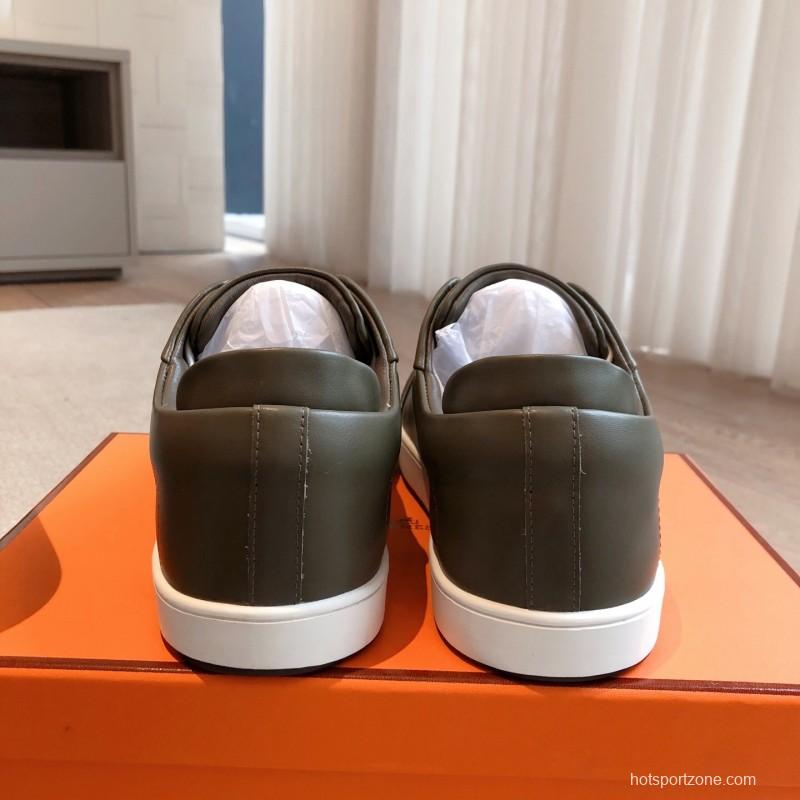 2025 Men Hermès Green White Leather Sneakers AS00380