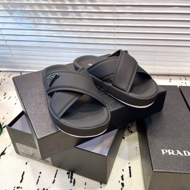 2025 Men Prada Black Fabric Sandals High Quality Craftsmanship KFY00230