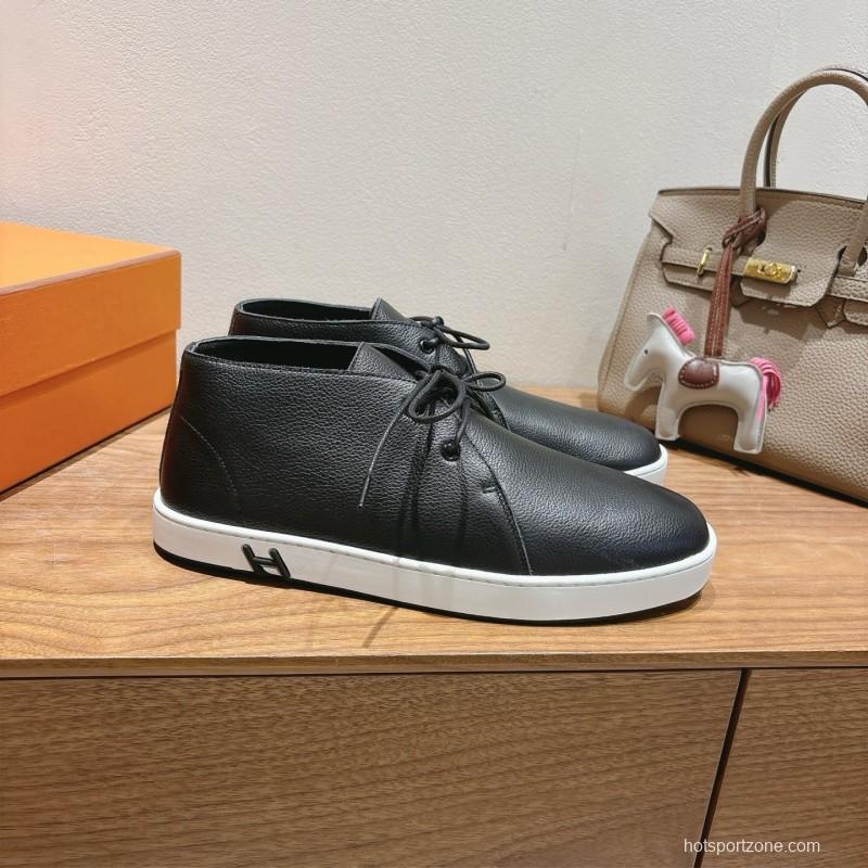 2025 Unisex Hermes Black White Leather Boots Classic Style