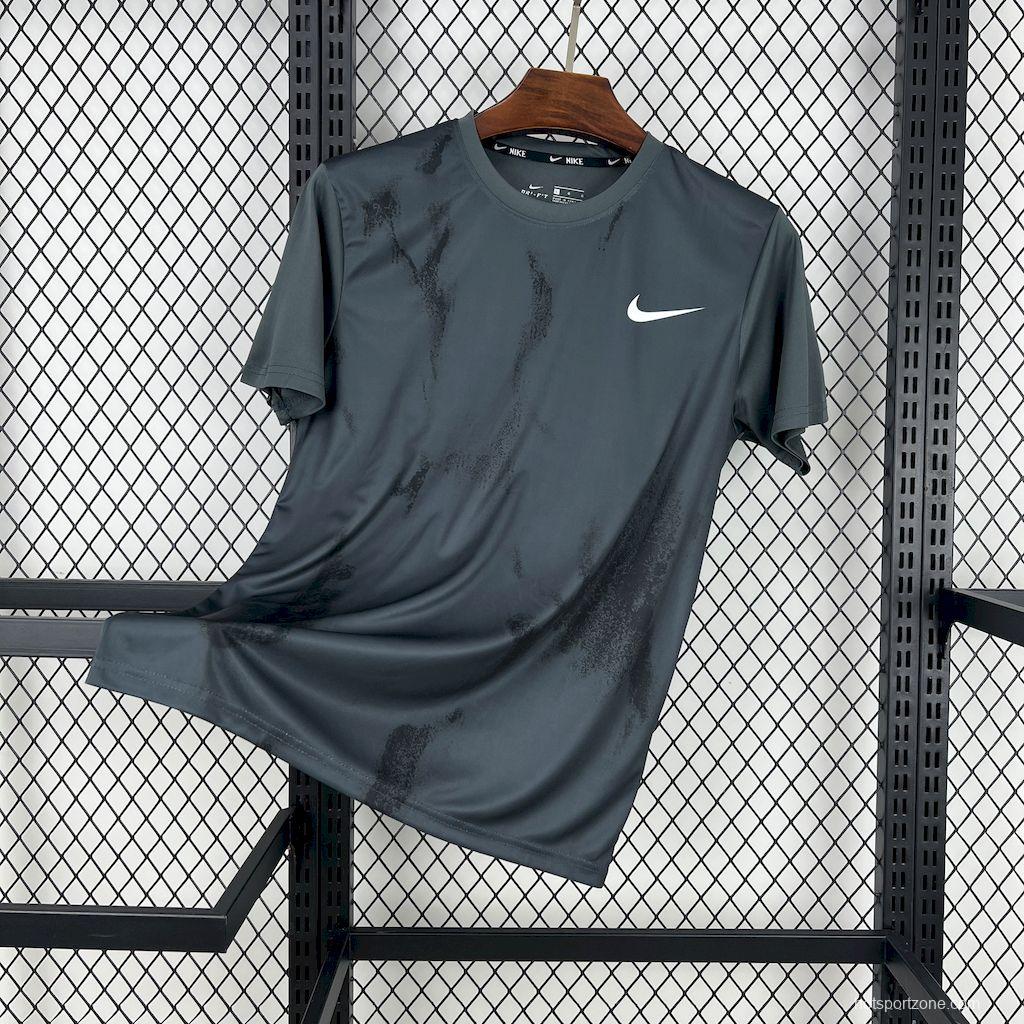 2025 NIKE Training Dark Grey with Abstract Paint Brush Pattern T-Shirt #1045