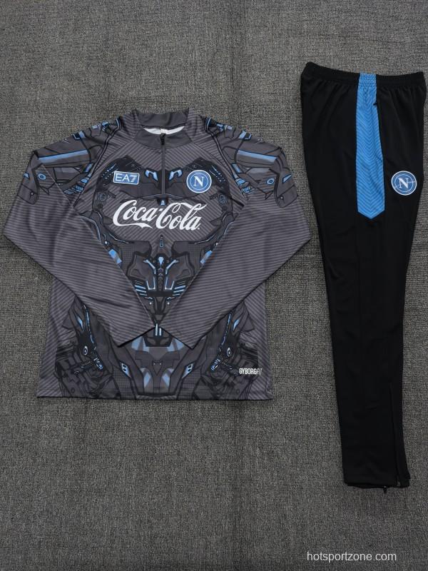 25/26 Kids Napoli Black Grey Camouflage Half Zipper Jacket+Long Pants