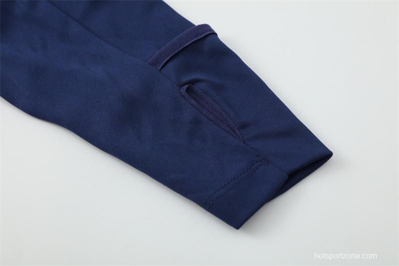 Retro 16/17 Real Madrid Royal Blue Half Zipper Jacket+Long Pants