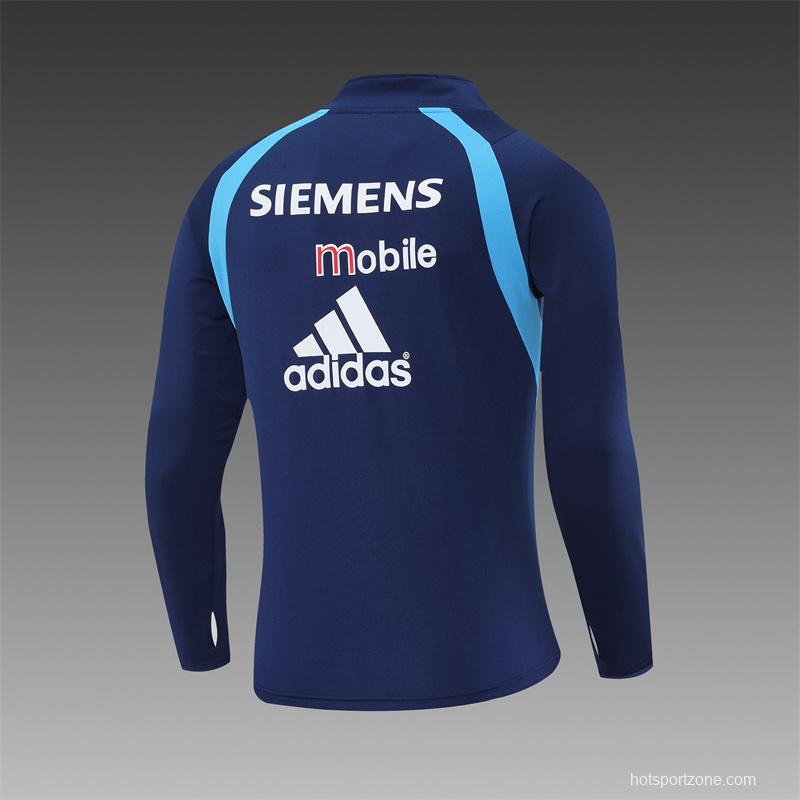 Retro 03/04 Real Madrid Royal Blue Half Zipper Jacket+Long Pants