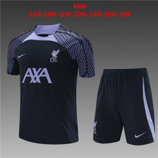 Retro 23/24 Kids Liverpool Royal Blue Short Sleeve+Soccer Shorts