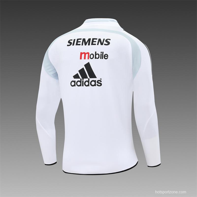 Retro 04/05 Real Madrid White Half Zipper Jacket+Long Pants