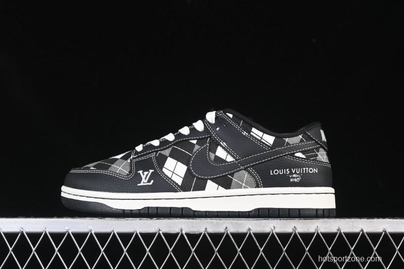 Nike SB Dunk Low LV Collaboration Black White Grid High-End Custom Low-Top Casual Skate Shoes SC0601-460