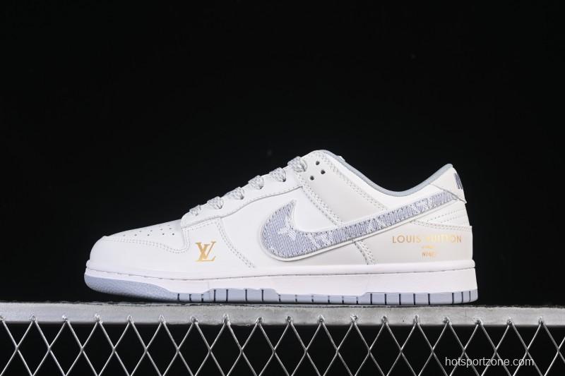 Nike SB Dunk Low LV Collaboration Grey Denim Hook Anniversary High-End Custom Low-Top Casual Skate Shoes CS1688-126