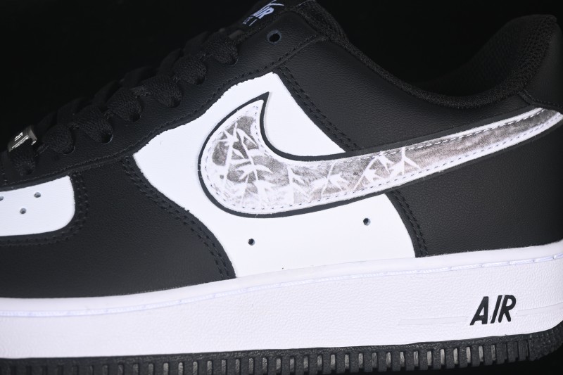 Nike Air Force 1'07 Low Black White Cracked Leather Casual Sneakers - ZH0316-118