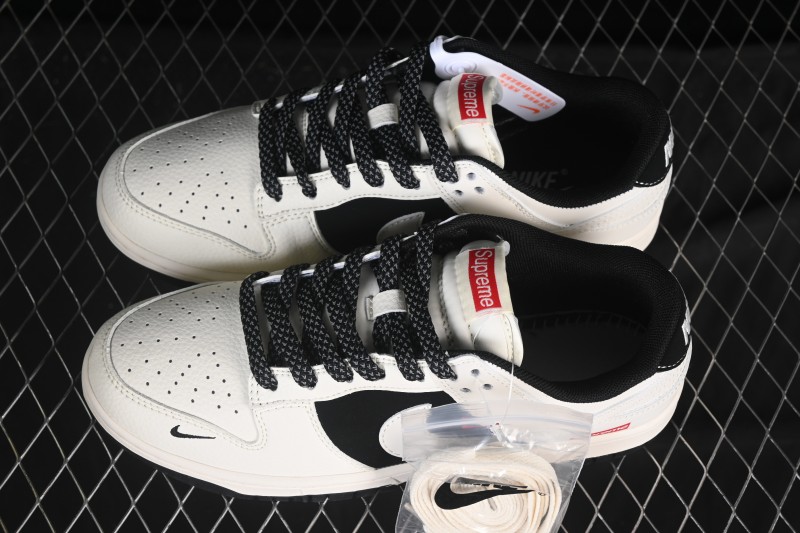 Nike SB Dunk Low Supreme Collaboration Beige Black Patchwork Anniversary Custom Low-Top Casual Skate Shoes JP1628-010