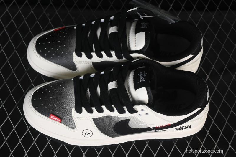 Nike SB Dunk Low Stussy Collaboration Lightning Fade Beige Black Anniversary Custom Low-Top Casual Skate Shoes - QW5836-020