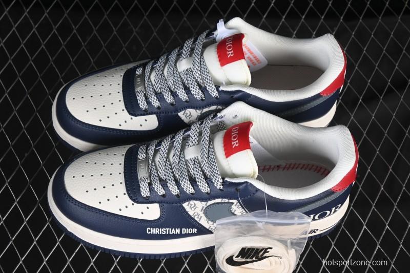 Nike Air Force 1 '07 Low Dior Collaboration White Blue Gray Hook Casual Sneakers - XD2588-603