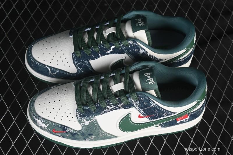 Nike SB Dunk Low BAPE Collaboration White Army Green Anniversary High-End Custom Low-Top Casual Skate Shoes - SC0601-465