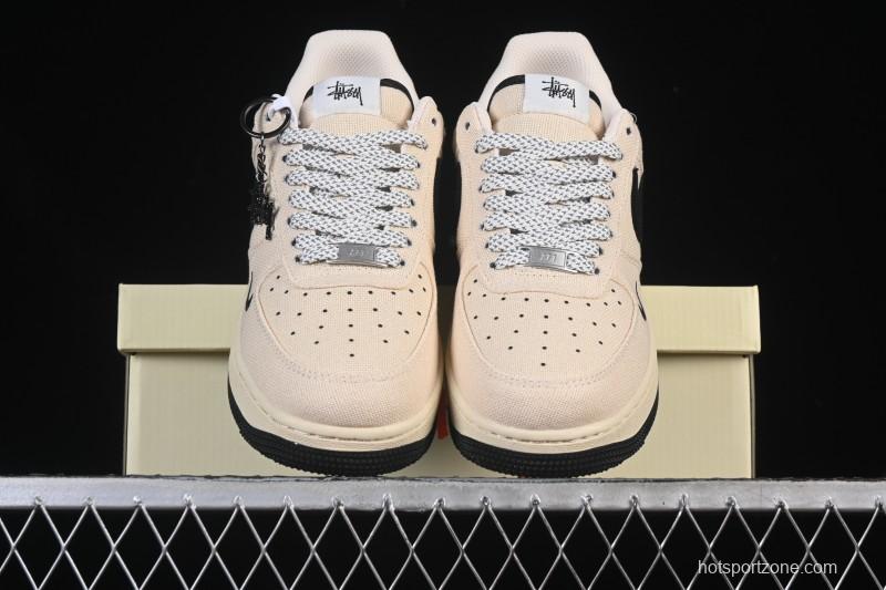 Nike Air Force 1 '07 Low Stussy Collaboration Beige Black Canvas Casual Sneakers - XX3168-155