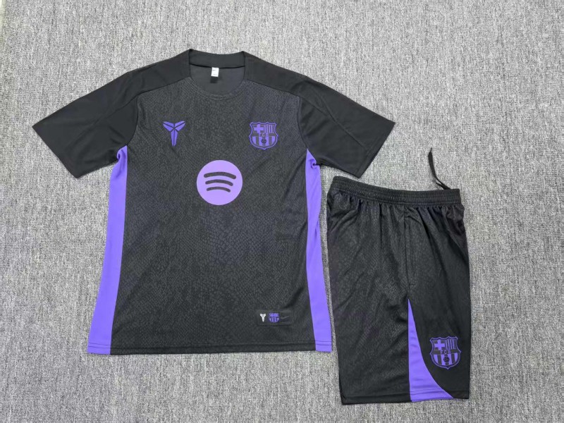 25/26 Kids Barcelona Black Joint Edition Short Sleeve+Soccer Shorts