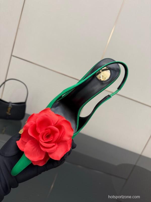 Saint Laurent 2025 Spring/Summer Rose Thorn High Heels with Sculptural Gold Heel - KFY00320