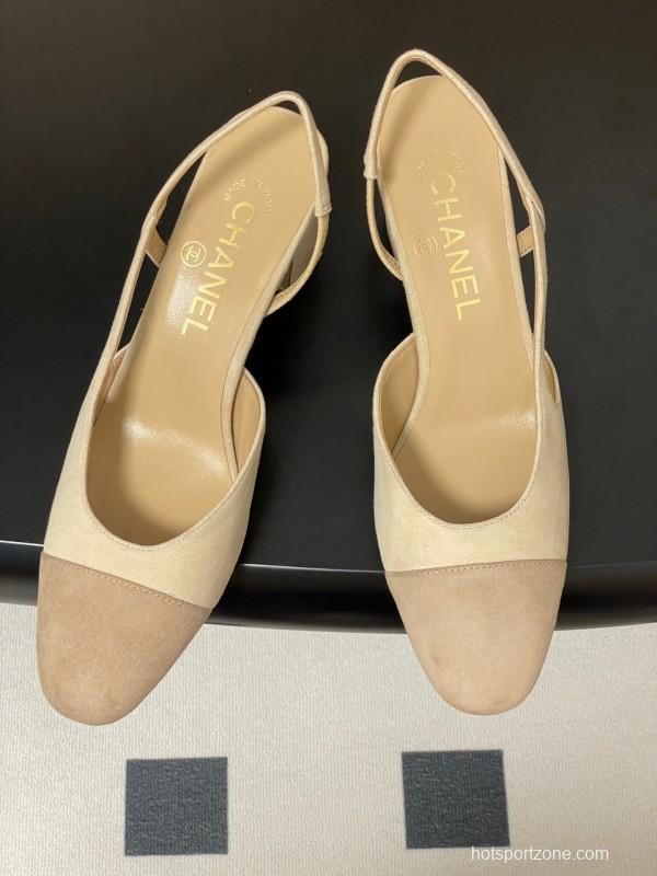 Chanel Sling-back Two-tone Suede Slingback Sandals Flat/Heeled - KFY00280
