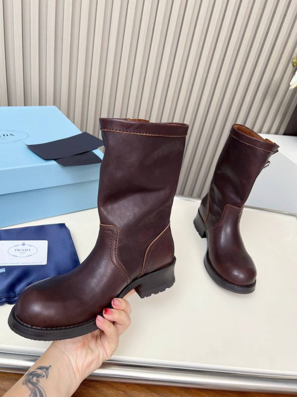 Prada 2025 SS Retro Martin Boots Motorcycle Boots - LY00350