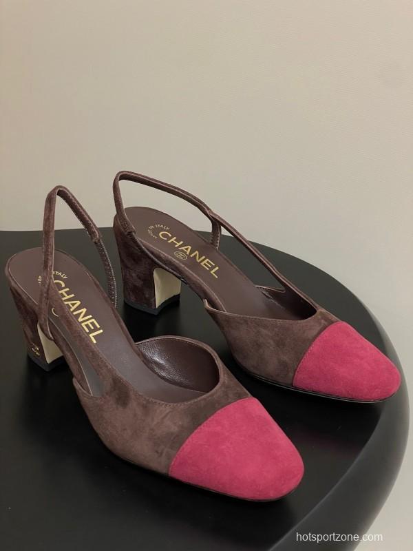 Chanel Sling-back Two-tone Suede Slingback Sandals Flat/Block Heel - KFY00280