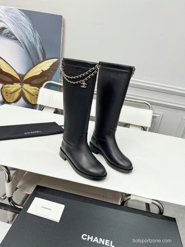 Chanel 2025 SS Quilted Leather Chain CC Four-Leaf Clover Flat Ankle Boots - LY00510