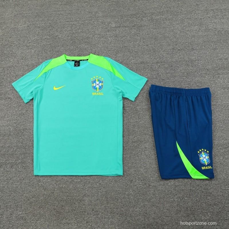 2025 Brazil Lake Green Short Sleeve+Soccer Shorts
