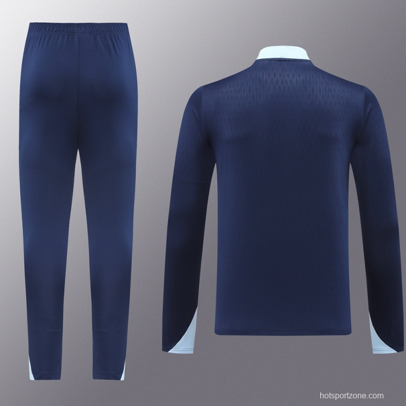 2025 France Royal Blue Half Zipper Jacket+Long Pants