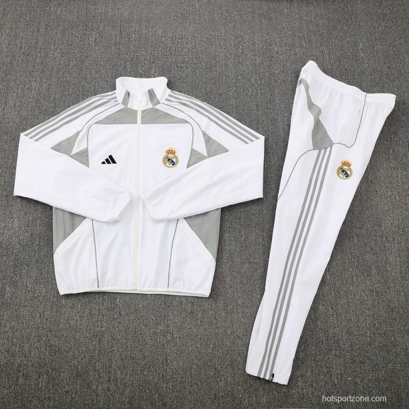 25/26 Real Madrid White Half Zipper Jacket+Long Pants S-3XL