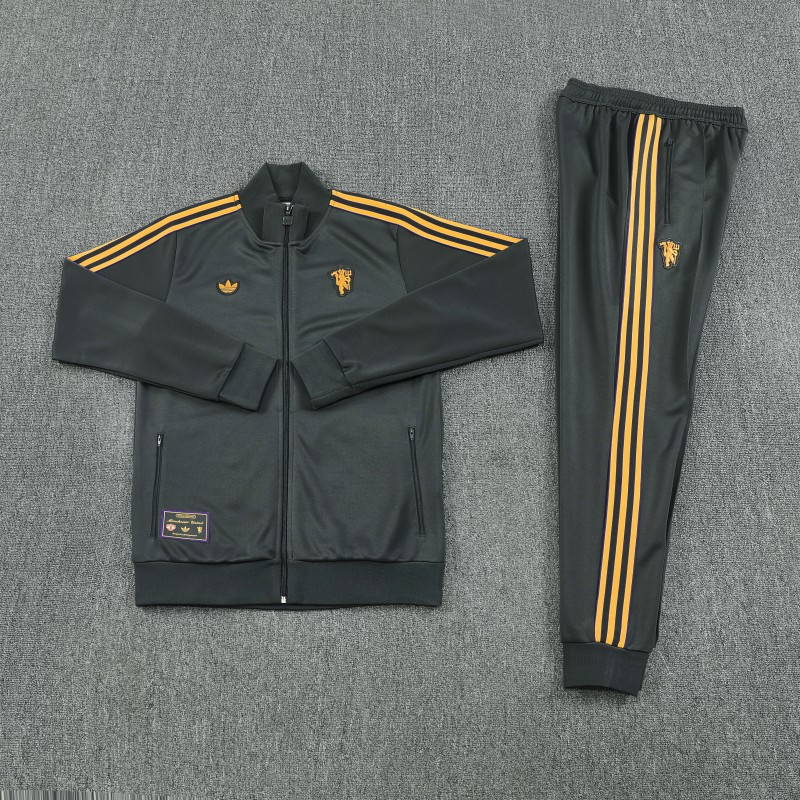 25/26 Manchester United 08 Dark Gray Half Zipper Jacket+Long Pants S-2XL