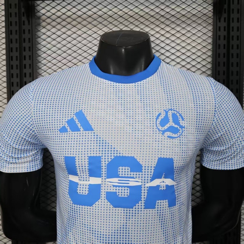 2025 Player Version  USA  Away White with Blue Halftone Gradient Pattern World Cup Commemorative Jersey