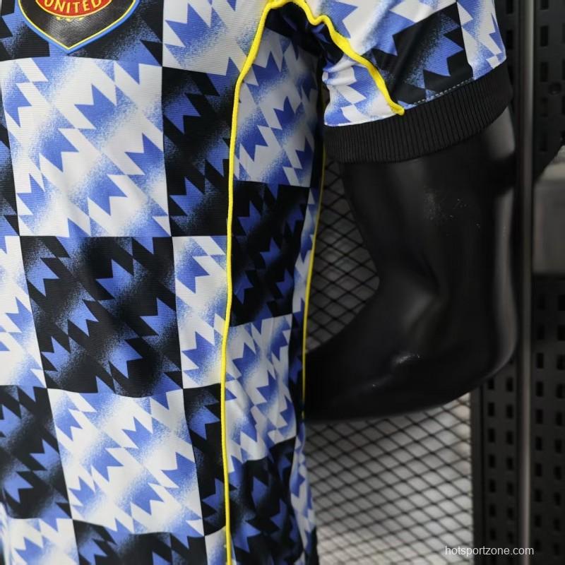 25/26 Player Version  Manchester United Blue and Black with Checkerboard Houndstooth Pattern Jersey
