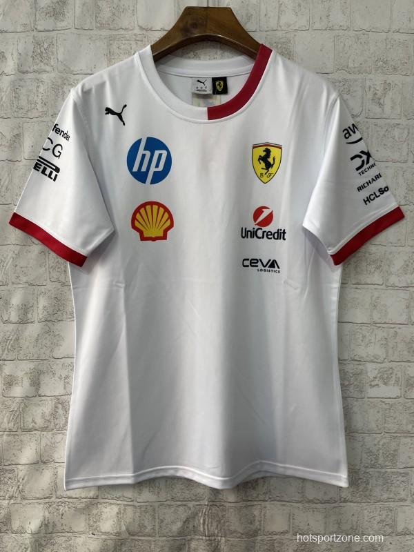 2025 F1 Scuderia Ferrari F1 Team White with Red Trim Crew T-Shirt