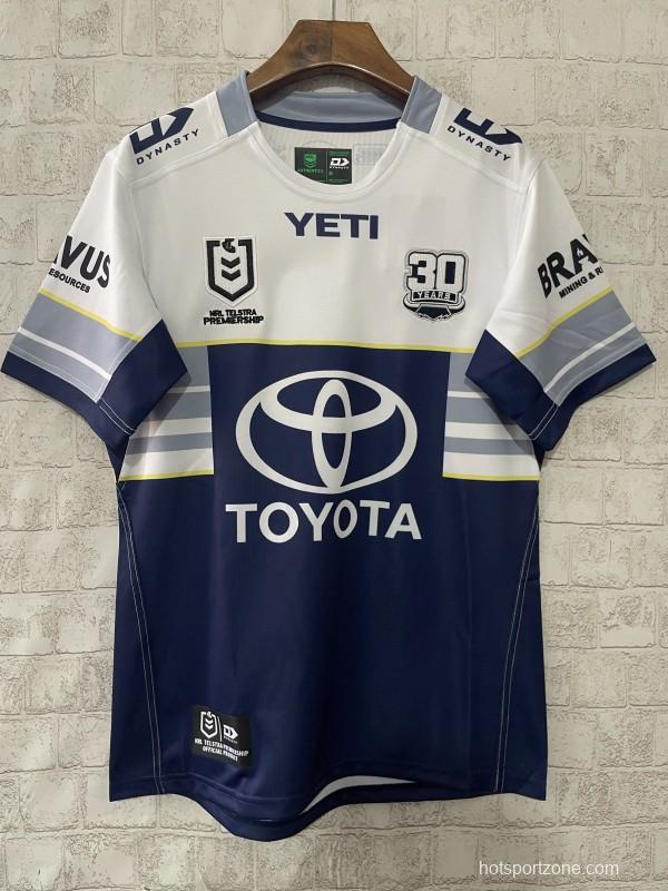 25/26 North Queensland Cowboys Navy with White and Grey Stripes Jersey