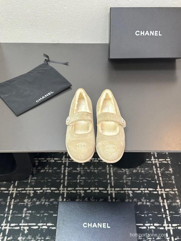 Chanel 2025 SS French Mary Jane Flat Shoes with Fur Trim - KFY00300