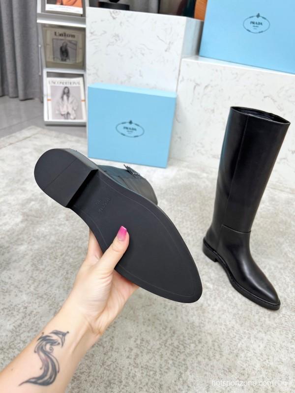 Prada Classic Triangle Logo Pointed Toe Boots - LY00400