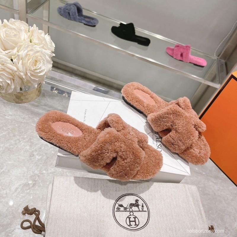 H Teddy Wool Flat Slippers for Autumn/Winter - LY00240