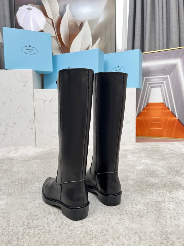 Prada Classic Triangle Logo Pointed Toe Boots - LY00400